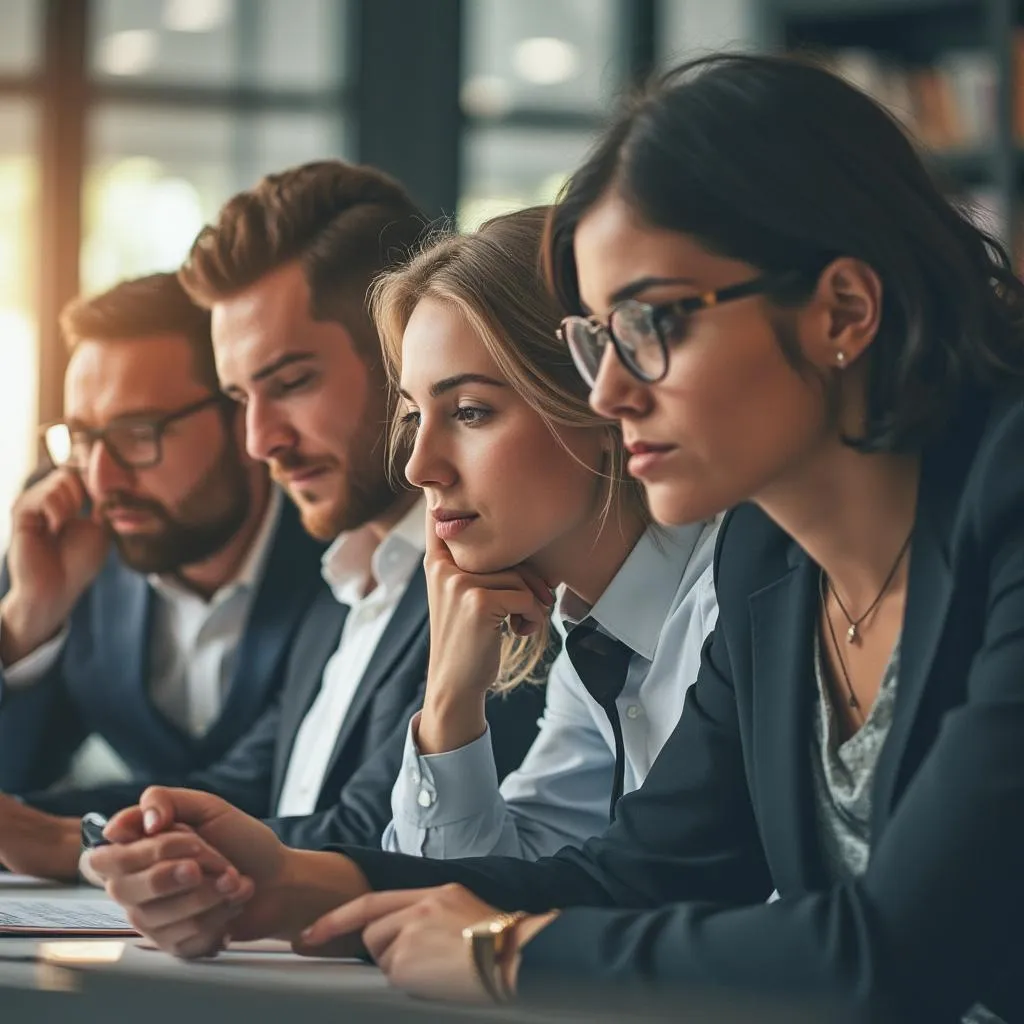 Equipo discutiendo estrategias de inversión en una oficina moderna